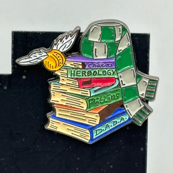 Green Enamel Pin Books Magical Slytherin House Snitch Scarf Herbology Potions - Picture 2 of 8